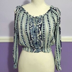 Divided by H&M Boho Striped & Paisley Cold Shoulder Balloon Sleeves Crop Top